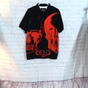GOLD Leaf Mens Bling Black &‎ Red   Skull Cotton Shirt XL   New